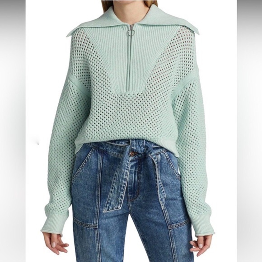 NWT Jonathan Simkhai Arielle Plaited Polo Chunky Sweater Light blue Sz XS